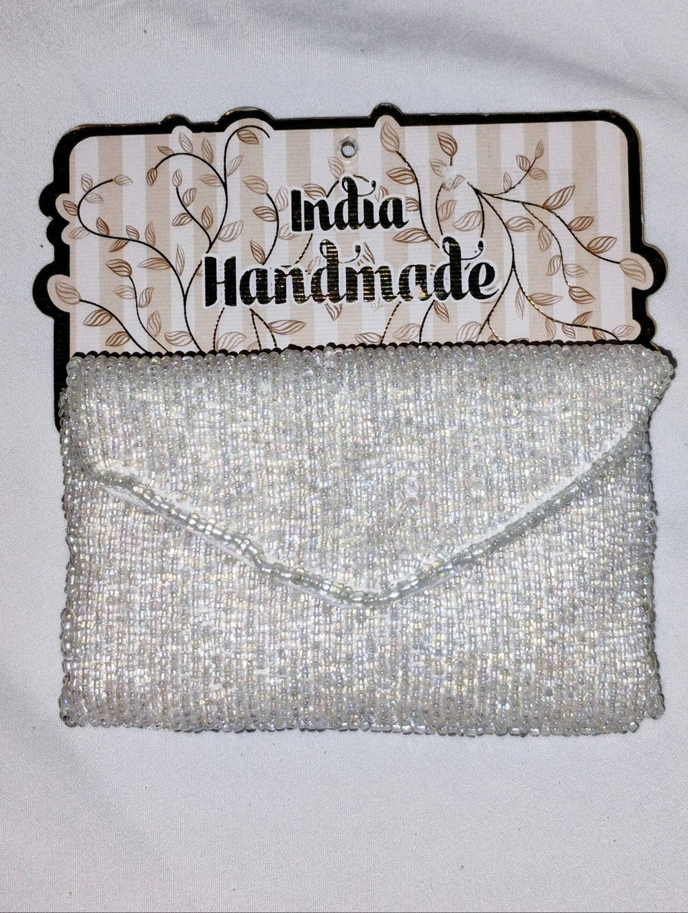 Handmade Beaded Mini Clutch Evening Bag White Bridal Small Purse